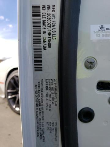 2C3CDZFJ2NH175489 - 2022 DODGE CHALLENGER R/T SCAT PACK WHITE photo 12