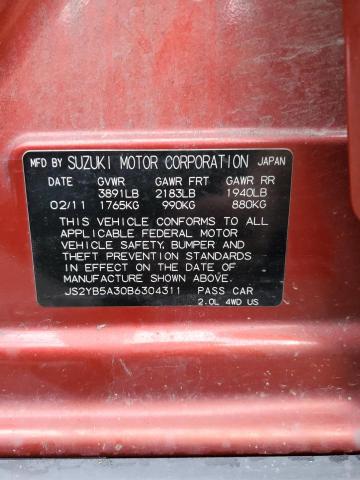 JS2YB5A30B6304311 - 2011 SUZUKI SX4 ORANGE photo 12