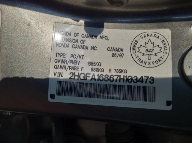 2HGFA16867H103473 - 2007 HONDA CIVIC EX GRAY photo 10