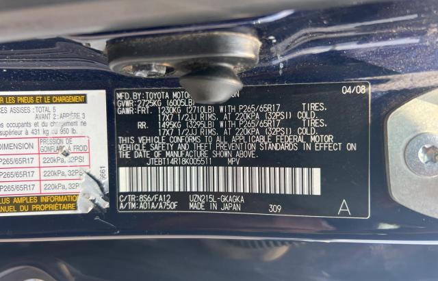 JTEBT14R18K005511 - 2008 TOYOTA 4RUNNER SR5 Mavi foto 10