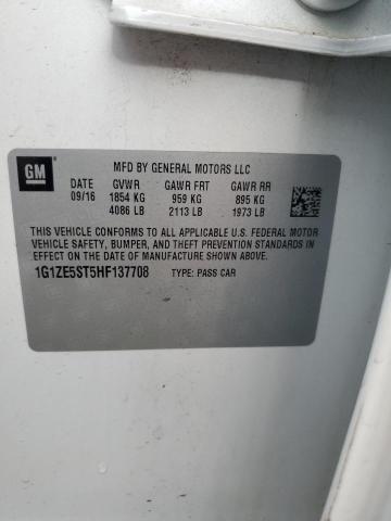 1G1ZE5ST5HF137708 - 2017 CHEVROLET MALIBU LT WHITE photo 12