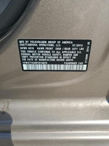 1VWAT7A33FC010670 - 2015 VOLKSWAGEN PASSAT S GOLD photo 12