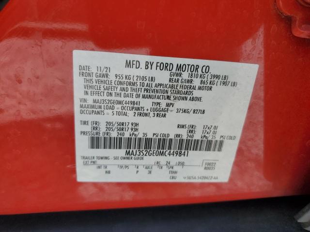 MAJ3S2GE0MC449841 - 2021 FORD ECOSPORT SE Червоний фото 13