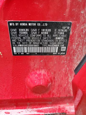 JHMGK5H52GX018831 - 2016 HONDA FIT LX RED photo 13