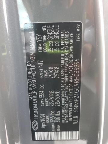 5NMP24GL9RH035956 - 2024 HYUNDAI SANTA FE SEL GRAY photo 13