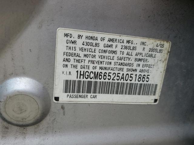 1HGCM66525A051865 - 2005 HONDA ACCORD EX SILVER photo 12