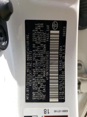 4T1BK1EBXDU075625 - 2013 TOYOTA AVALON BASE 白色 照片 12