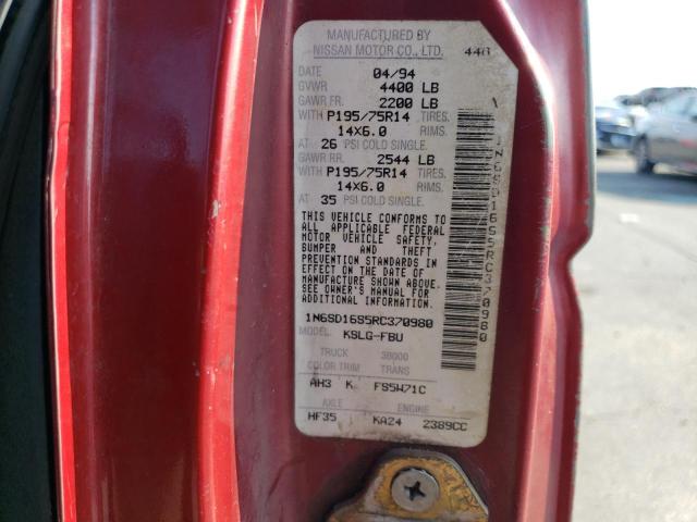 1N6SD16S5RC370980 - 1994 NISSAN TRUCK KING CAB XE RED photo 12