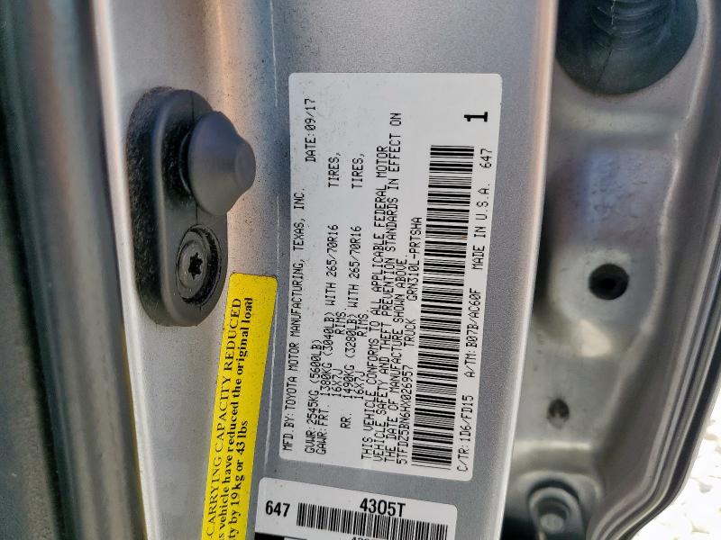 5TFDZ5BN6HX026957 - 2017 TOYOTA TACOMA DOUBLE CAB SILVER photo 12