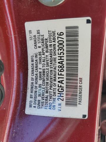 2HGFA1F68AH530076 - 2010 HONDA CIVIC LX-S Қызыл фото 12