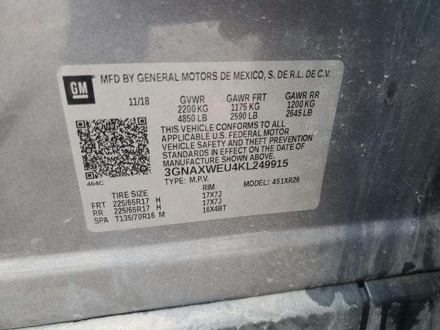 3GNAXWEU4KL249915 - 2019 CHEVROLET EQUINOX LT GRAY photo 13