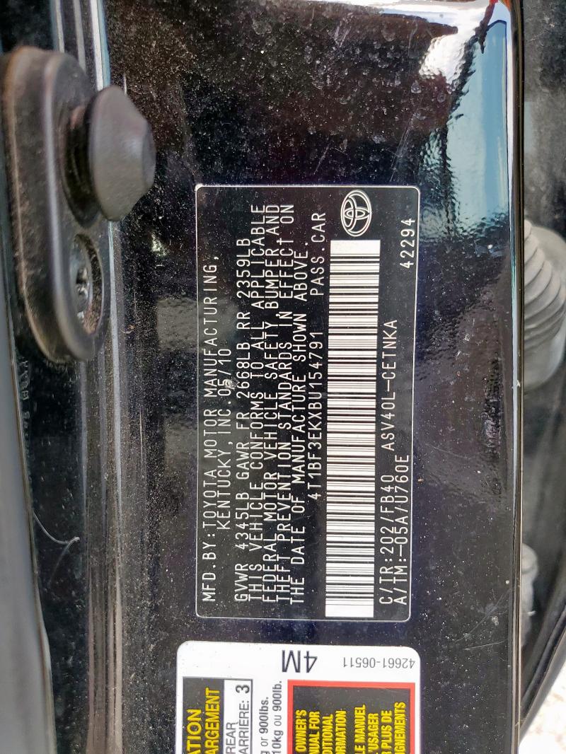 4T1BF3EKXBU154791 - 2011 TOYOTA CAMRY BASE BLACK photo 12