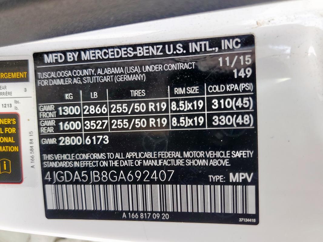 4JGDA5JB8GA692407 - 2016 MERCEDES-BENZ GLE 350 WHITE photo 13