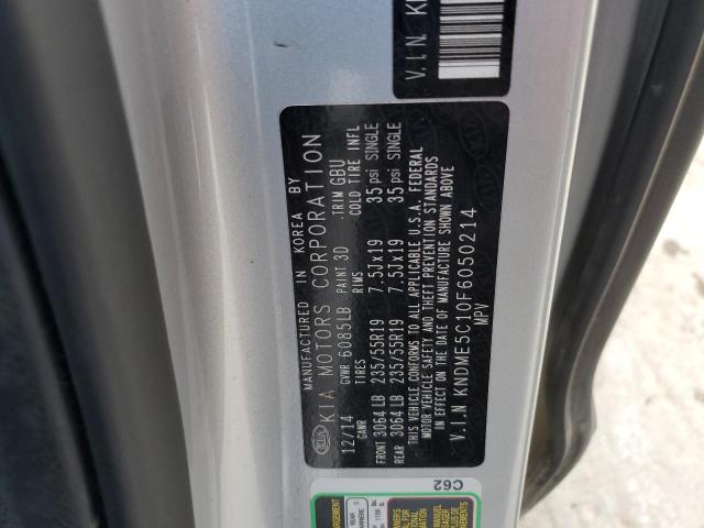 KNDME5C10F6050214 - 2015 KIA SEDONA SXL SILVER photo 12