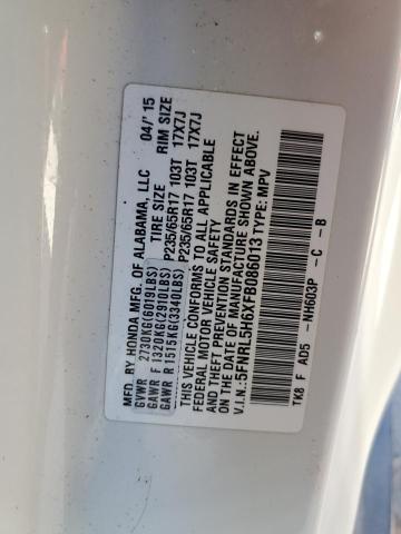 5FNRL5H6XFB086013 - 2015 HONDA ODYSSEY EXL WHITE photo 13