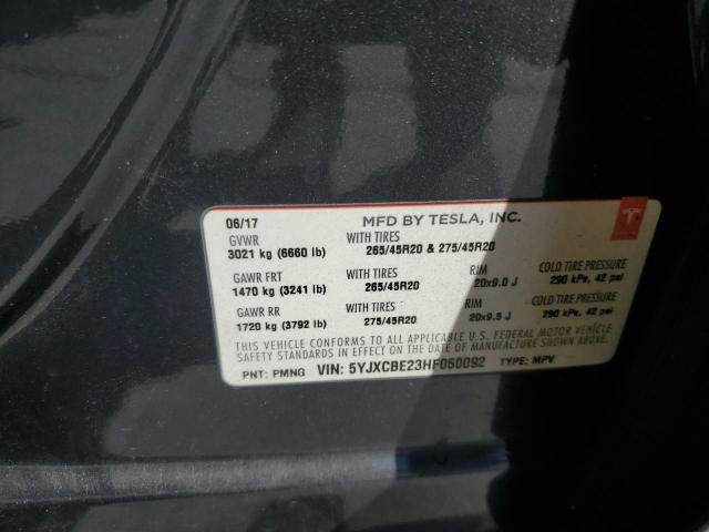 5YJXCBE23HF050092 - 2017 TESLA MODEL X CHARCOAL photo 12