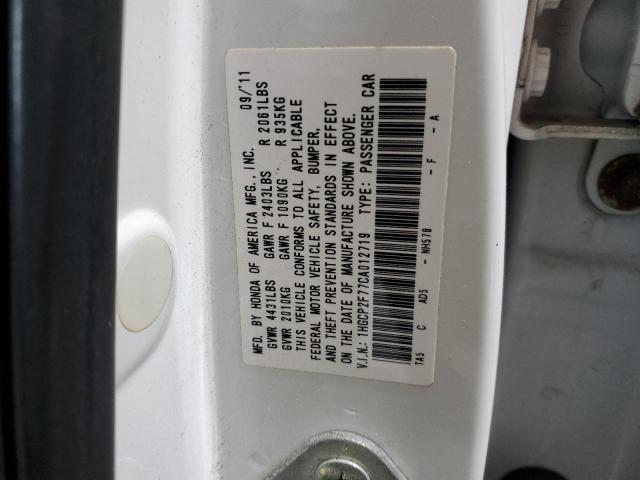 1HGCP2F77CA012719 - 2012 HONDA ACCORD EX WHITE photo 12