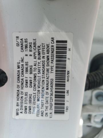 2HGFC2F56JH540953 - 2018 HONDA CIVIC LX WHITE photo 12