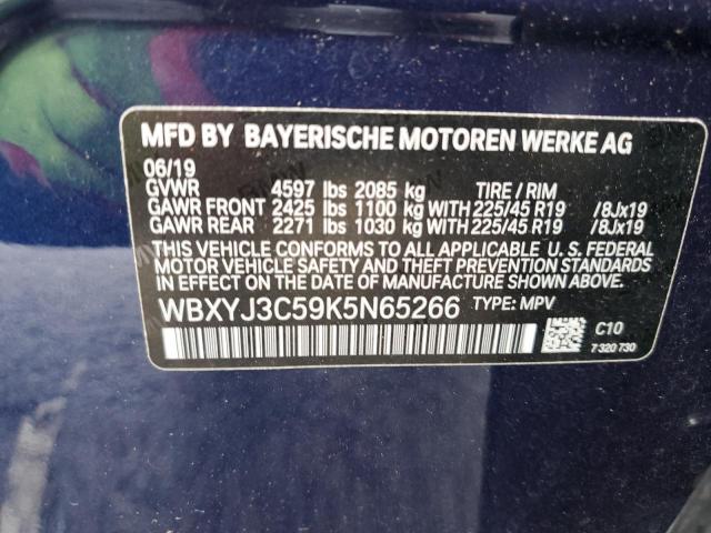 WBXYJ3C59K5N65266 - 2019 BMW X2 SDRIVE28I BLUE photo 12