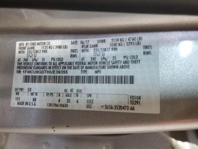 1FMCU9GD7HUE39355 - 2017 FORD ESCAPE SE SILVER photo 13