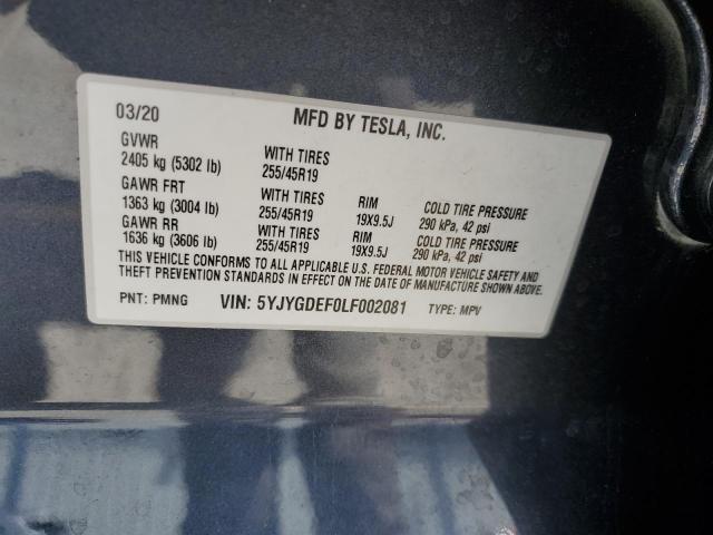 5YJYGDEF0LF002081 - 2020 TESLA MODEL Y GRAY photo 14