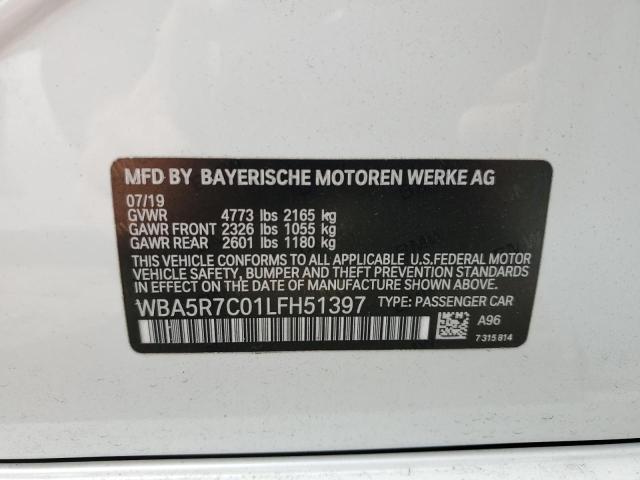 WBA5R7C01LFH51397 - 2020 BMW 330XI WHITE photo 12