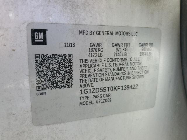 1G1ZD5ST0KF138422 - 2019 CHEVROLET MALIBU LT Күміс фото 13