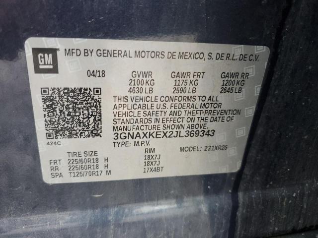 3GNAXKEX2JL369343 - 2018 CHEVROLET EQUINOX LT BLUE photo 13