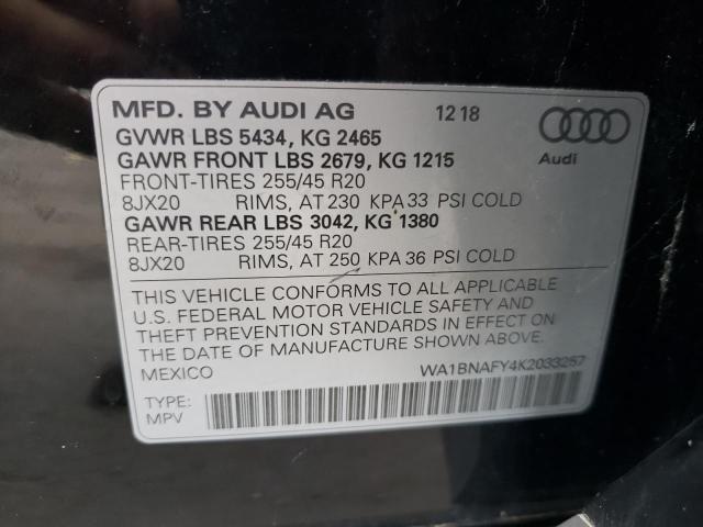 WA1BNAFY4K2033257 - 2019 AUDI Q5 PREMIUM PLUS BLACK photo 12