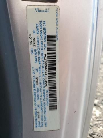 3VWCD31Y14M351734 - 2004 VOLKSWAGEN NEW BEETLE GLS SILVER photo 12