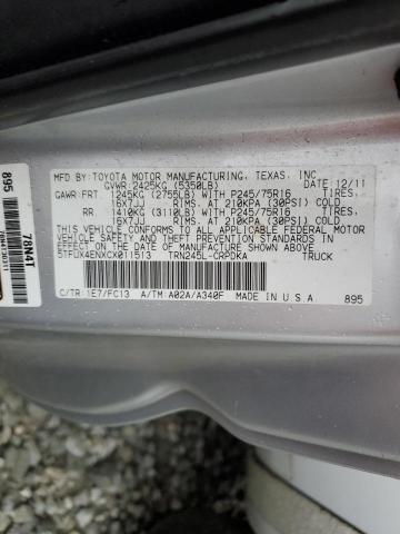 5TFUX4ENXCX011513 - 2012 TOYOTA TACOMA ACCESS CAB ვერცხლისფერი ფოტო 12