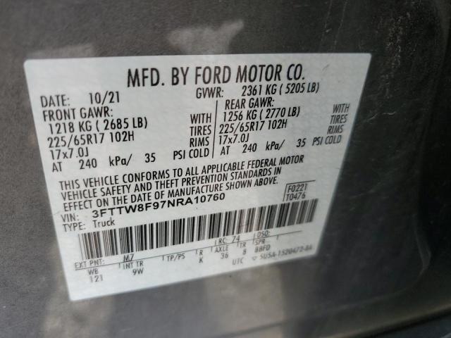 3FTTW8F97NRA10760 - 2022 FORD MAVERICK XL GRAY photo 13