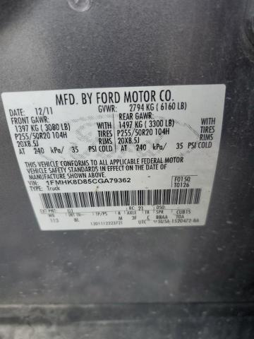 1FMHK8D85CGA79362 - 2012 FORD EXPLORER XLT GRAY photo 13