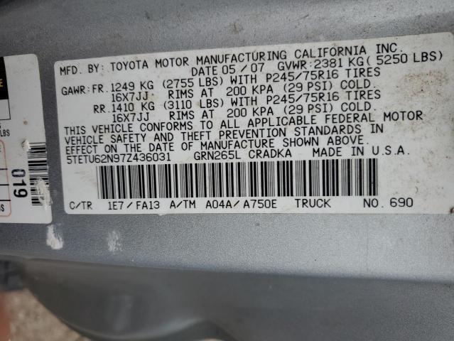 5TETU62N97Z436031 - 2007 TOYOTA TACOMA PRERUNNER ACCESS CAB SILVER photo 12