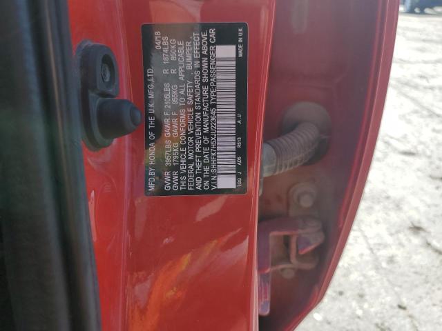 SHHFK7H5XJU223645 - 2018 HONDA CIVIC EX წითელი ფოტო 12