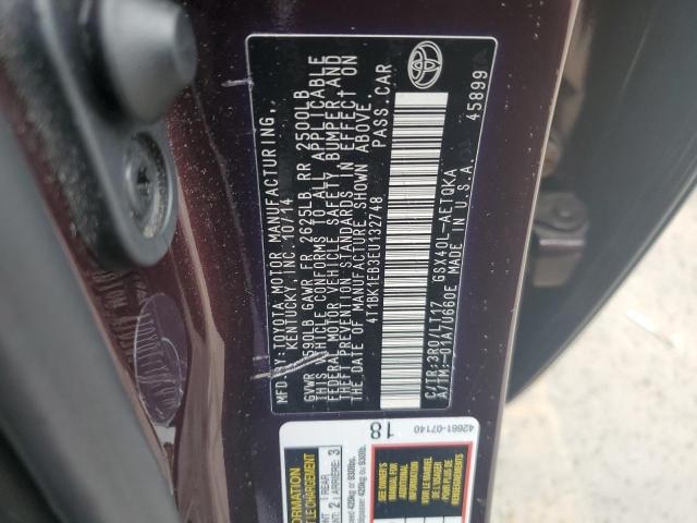 4T1BK1EB3EU132748 - 2014 TOYOTA AVALON BASE 勃艮第红 照片 12
