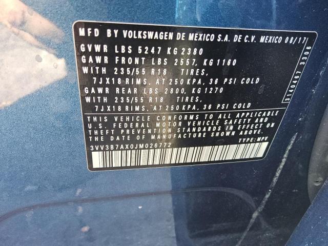 3VV3B7AX0JM026772 - 2018 VOLKSWAGEN TIGUAN SE أزرق صورة 13