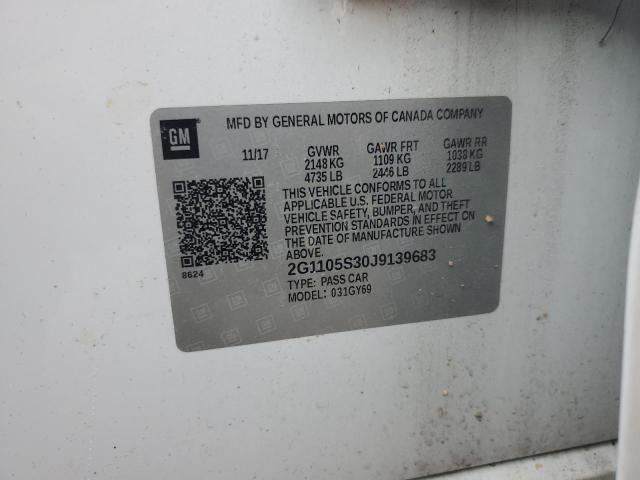2G1105S30J9139683 - 2018 CHEVROLET IMPALA LT WHITE photo 13
