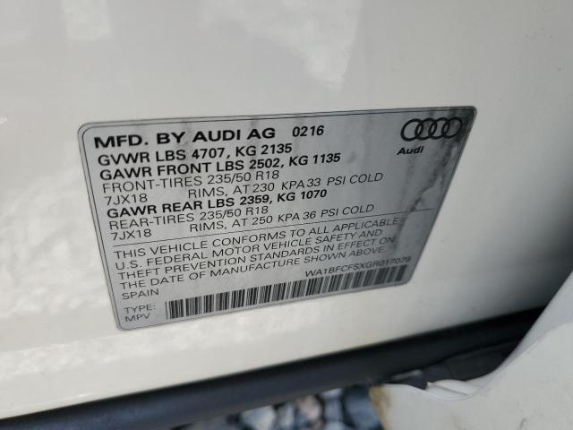 WA1BFCFSXGR017079 - 2016 AUDI Q3 PREMIUM PLUS أبيض صورة 13