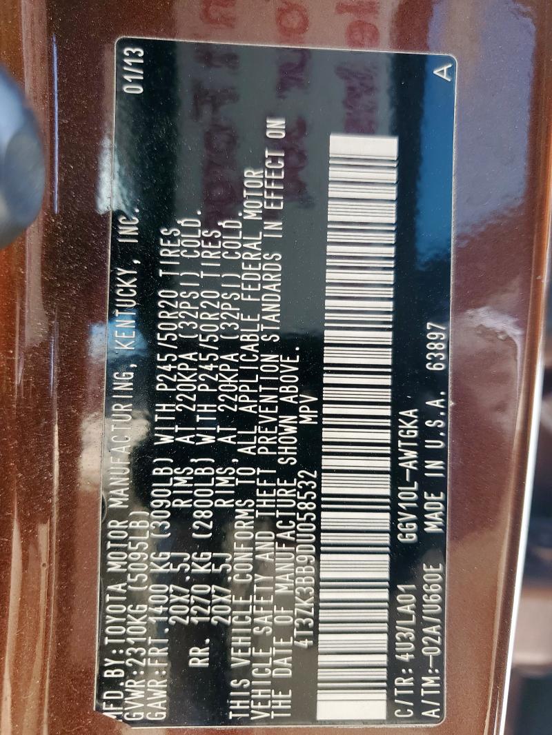 4T3ZK3BB9DU058532 - 2013 TOYOTA VENZA LE Marrón foto 14