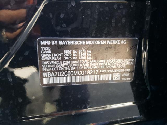 WBA7U2C00MCG13217 - 2021 BMW 750 XI BLACK photo 12