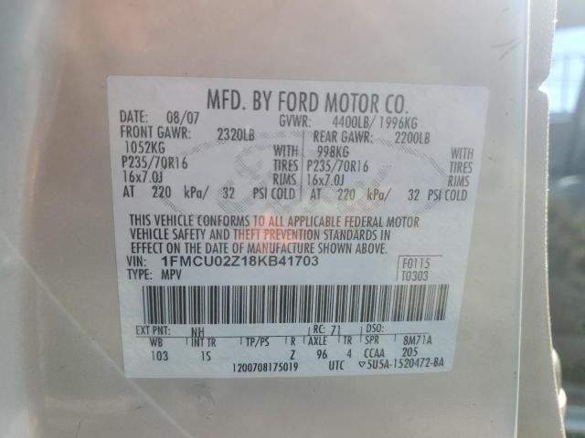 1FMCU02Z18KB41703 - 2008 FORD ESCAPE XLS CREAM photo 13