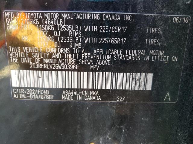 2T3RFREV2GW503968 - 2016 TOYOTA RAV4 XLE BLACK photo 13