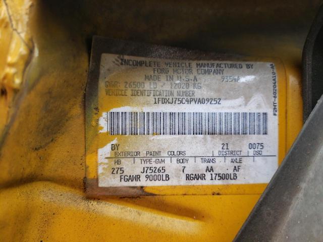 1FDXJ75C4PVA09252 - 1993 FORD BUS CHASSI B700F YELLOW photo 10