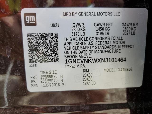 1GNEVNKWXNJ101464 - 2022 CHEVROLET TRAVERSE HIGH COUNTRY BURGUNDY photo 13