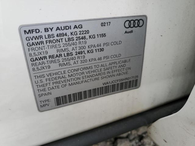 WA1JCCFS5HR017125 - 2017 AUDI Q3 PREMIUM PLUS WHITE photo 12