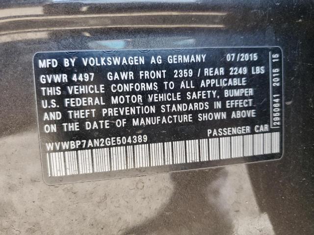 WVWBP7AN2GE504389 - 2016 VOLKSWAGEN CC BASE GRAY photo 13