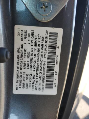 2HGFB2F86CH303444 - 2012 HONDA CIVIC EX GRAY photo 13
