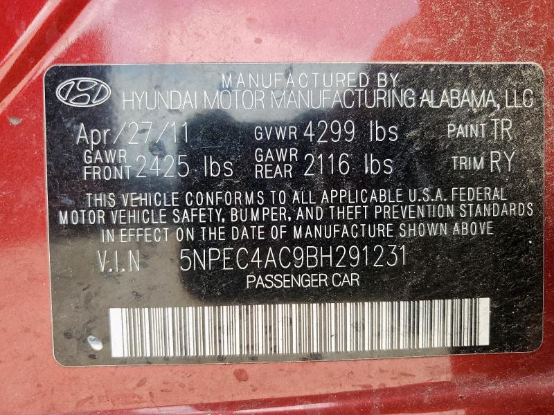 5NPEC4AC9BH291231 - 2011 HYUNDAI SONATA SE RED photo 12