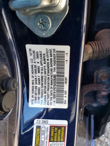 19XFA1F67AE026385 - 2010 HONDA CIVIC LX-S Կապույտ լուսանկար 12